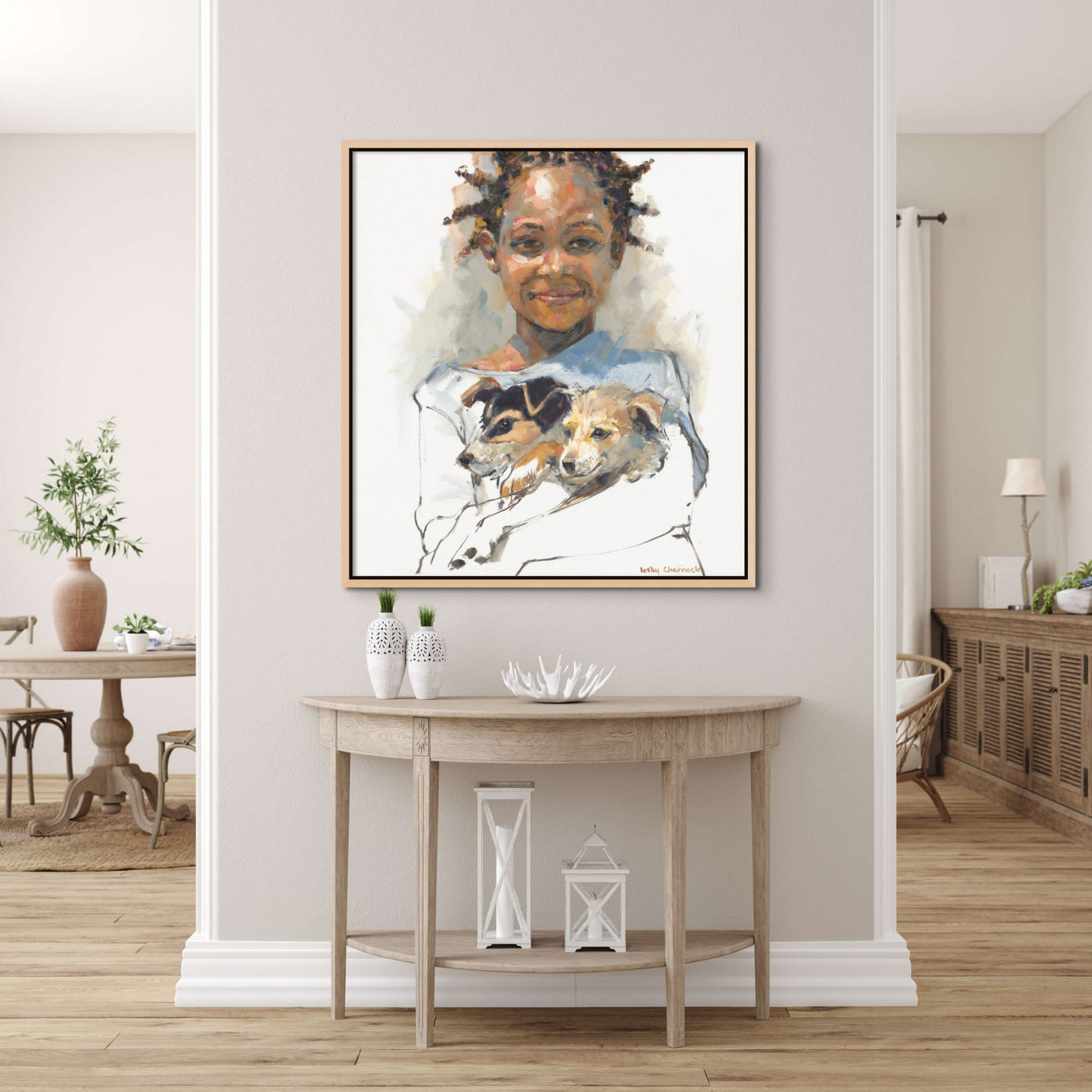 Girl Hugs Dogs Canvas Print