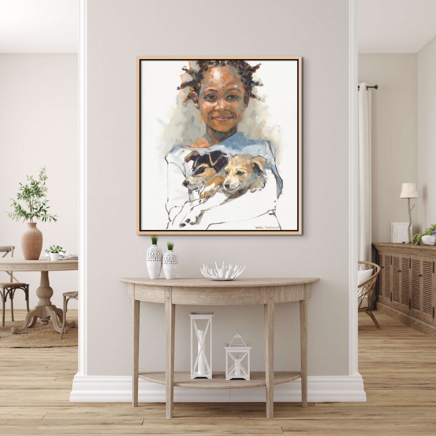 Girl Hugs Dogs Canvas Print - Lesley Charnock - Ruthanne Collection