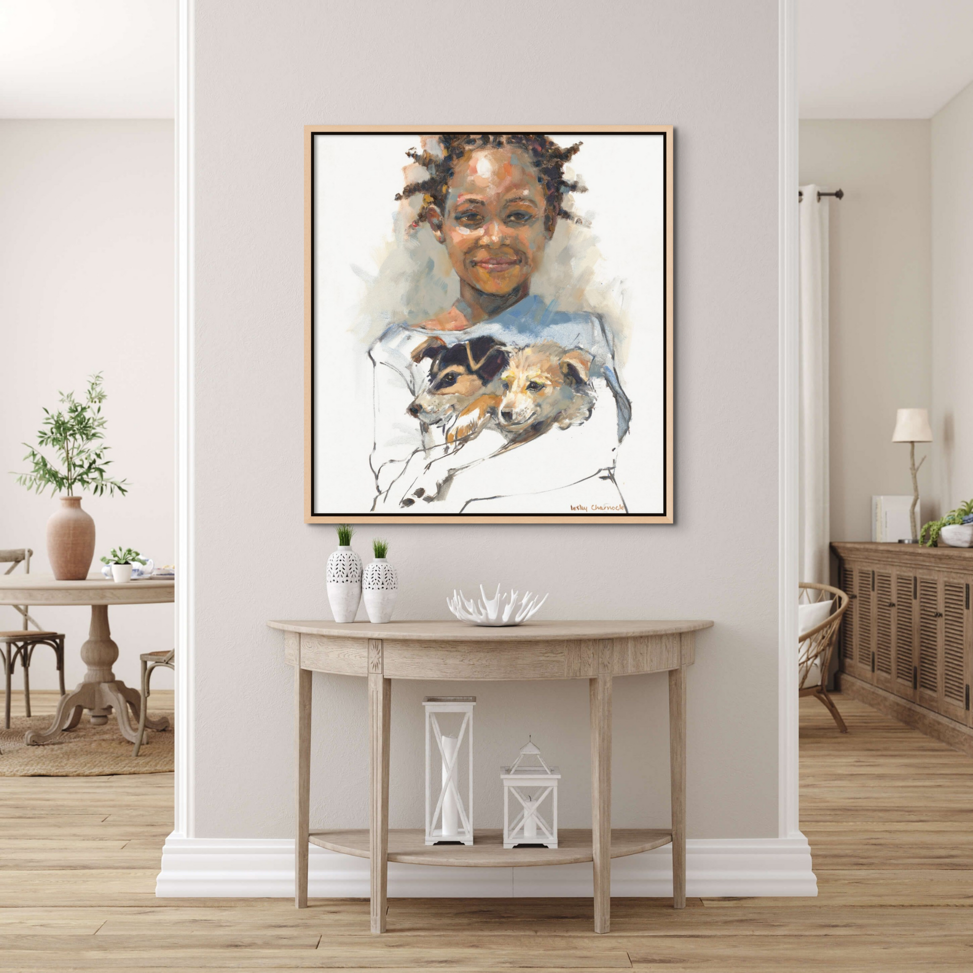 Girl Hugs Dogs Canvas Print - Lesley Charnock - Ruthanne Collection