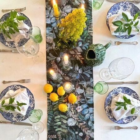 Botanical Table Runner in use - Ruthanne Collection