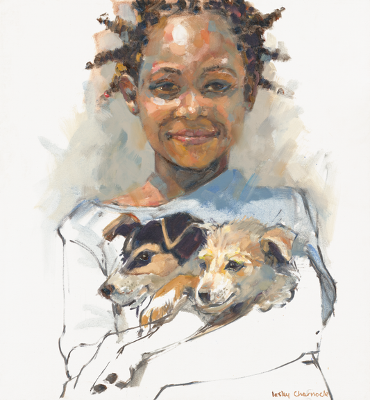 Girl Hugs Dogs Canvas Print