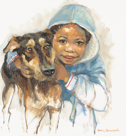 Boy Hugs Dog Canvas Print