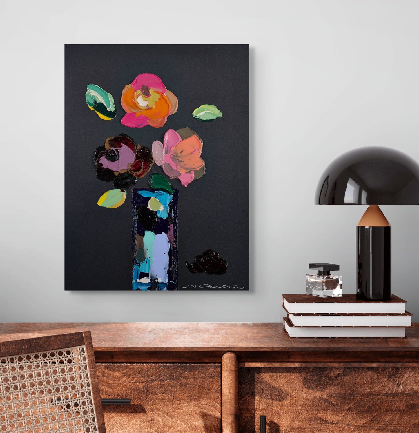 Palette of Petals on Black lll Canvas Print