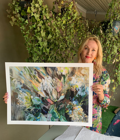 Kim Black holds Colourburst Print - Ruthanne Collection