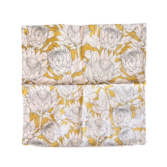 Orchre Protea Print Cotton Scatter Cushion 60 x 60cm
